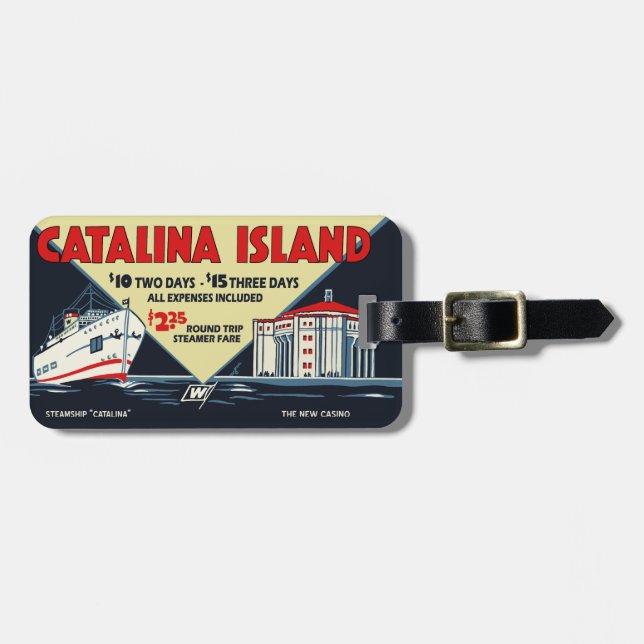 Customisable Vintage Catalina Island Luggage Tag (Front Horizontal)