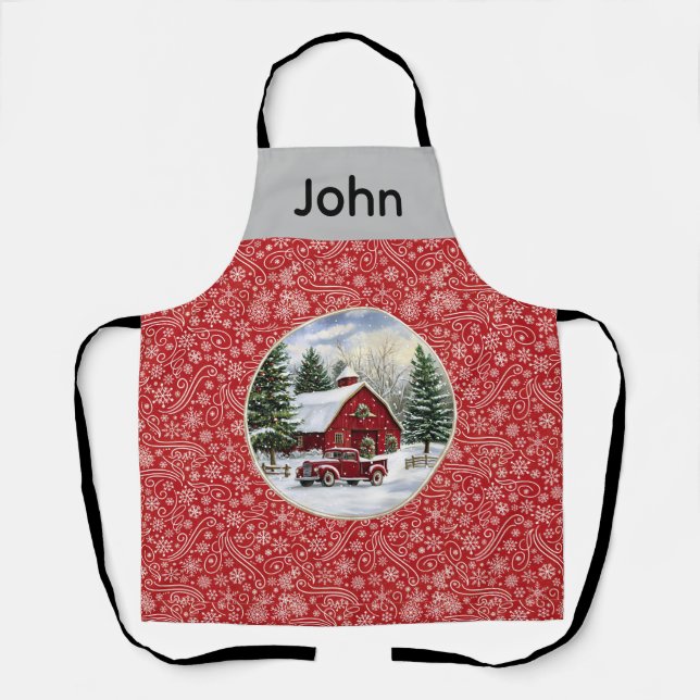 Customisable Vintage Country Christmas Apron (Front)