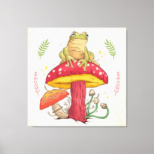 Customisable Vintage Frog and Mushroom Canvas Print