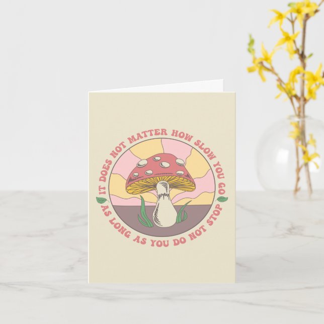 Customisable Vintage Groovy Motivational Mushroom Card (Yellow Flower)