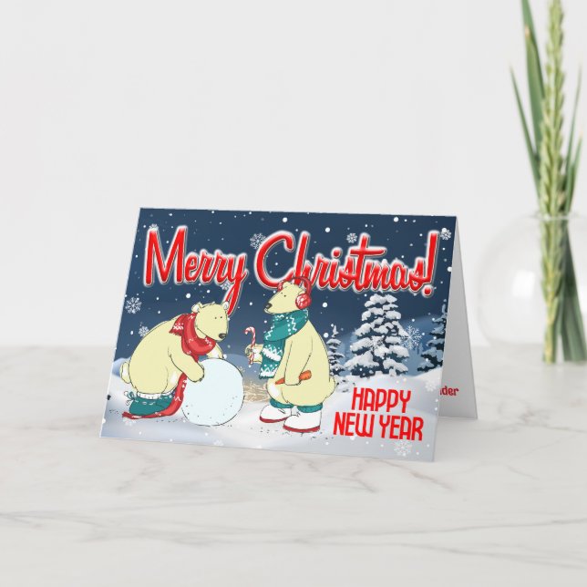 Customisable Vintage Holiday Bears Christmas Card (Front)