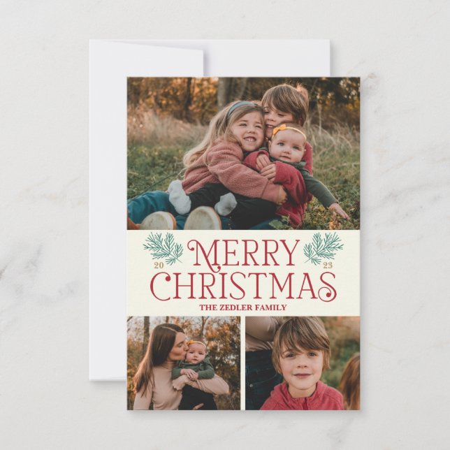 Customisable Vintage Merry Christmas Photo Card (Front)