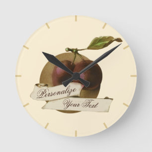 Customisable Vintage Plums Retro Fruit Old School Round Clock