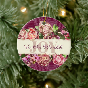 Customisable Vintage Roses Pretty Joy to the World Ceramic Ornament