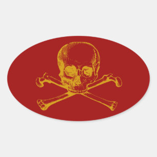 Customisable Vintage Skull & Crossbones Oval Sticker