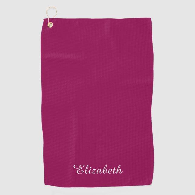 Customisable Viva Magenta Template Name Monogram Golf Towel (Front)