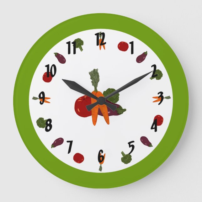 Customisable Wall Clock with Colourful Vegetables (Front)