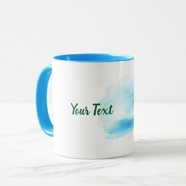 Customisable watercolor beach scene mug (Front Left)
