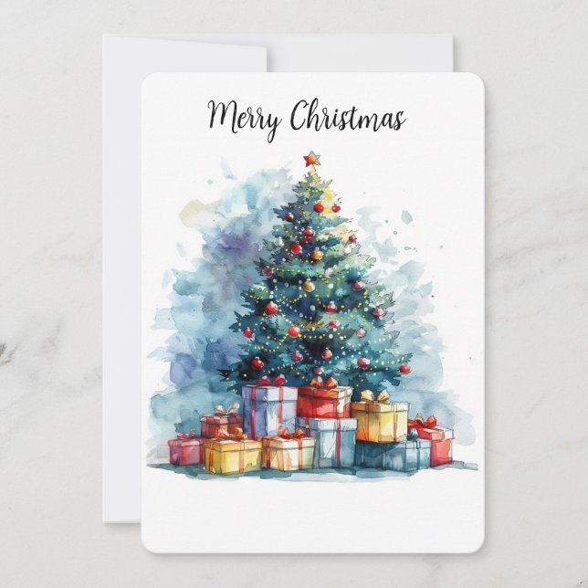 Customisable Watercolor Christmas Tree Holiday Card (Front)