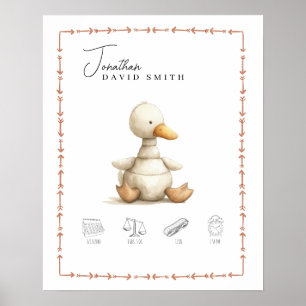 Customisable Watercolor Duck Nursery Birth Details Poster