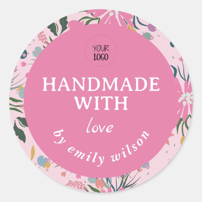 Customisable Watercolor Floral Handmade Packaging  Classic Round Sticker (Front)