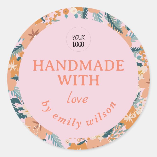 Customisable Watercolor Floral Handmade Packaging  Classic Round Sticker (Front)