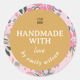 Customisable Watercolor Floral Handmade Packaging  Classic Round Sticker