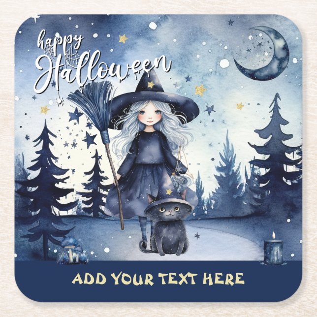 Customisable Watercolor Halloween Paper Coaster (Front)