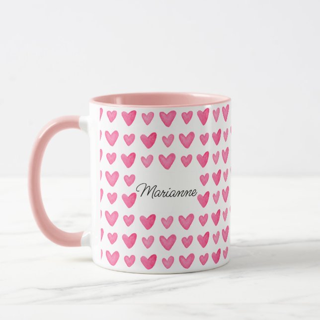 Customisable Watercolor Pink Hearts Mug (Left)