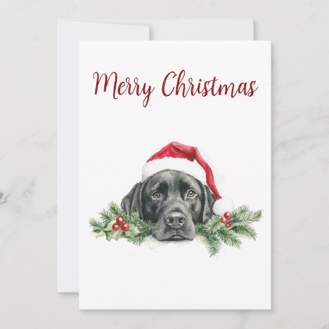 Customisable Watercolor Santa Black Lab Holiday Card (Front)