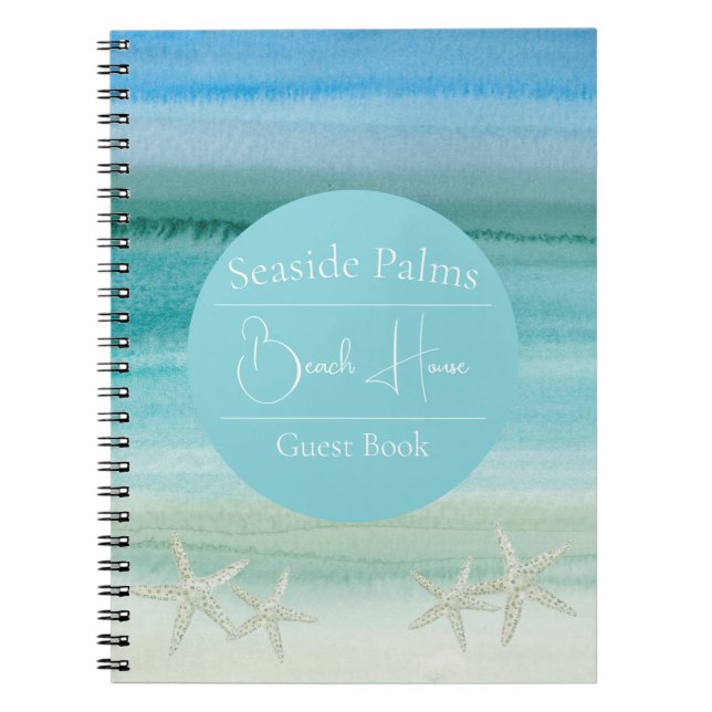 Customisable Watercolor Starfish Guestbook Notebook (Front)