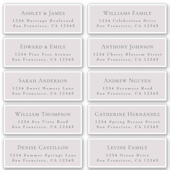 Customisable Wedding Guest Address Labels (Front)