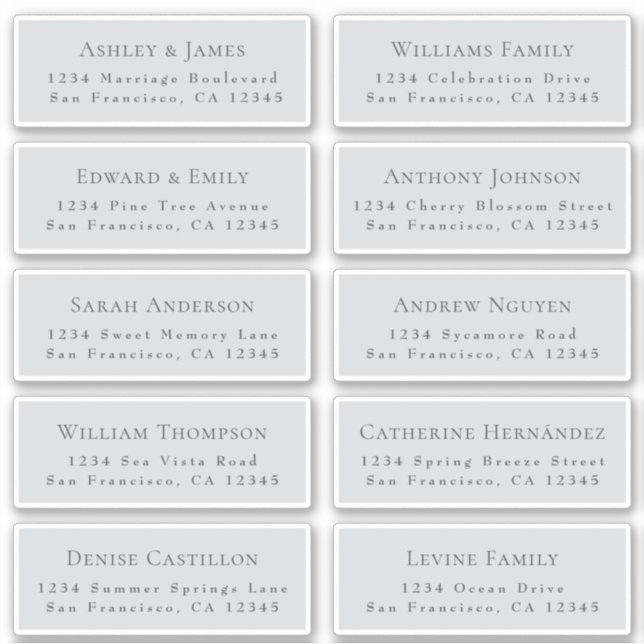 Customisable Wedding Guest Address Labels (Front)