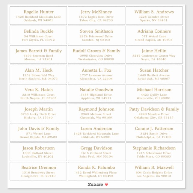 Customisable wedding guest address labels sticker (Sheet)