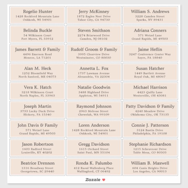 Customisable wedding guest address labels sticker (Sheet)