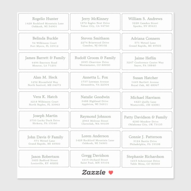 Customisable wedding guest address labels sticker (Sheet)