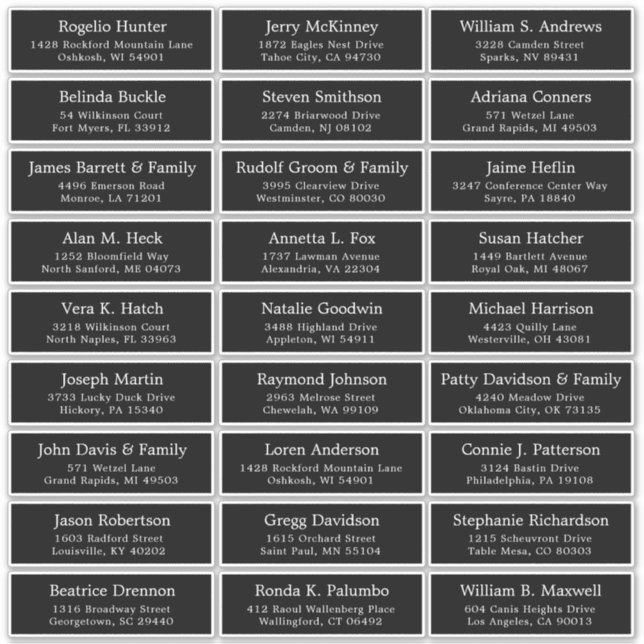 Customisable wedding guest address labels sticker (Front)