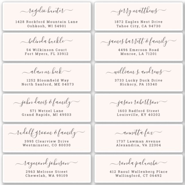 Customisable wedding guest address labels sticker (Front)