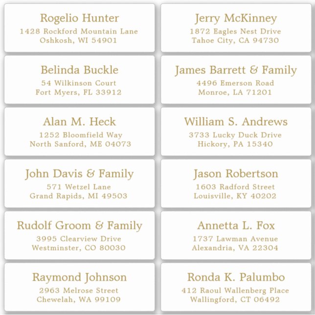 Customisable wedding guest address labels sticker (Front)