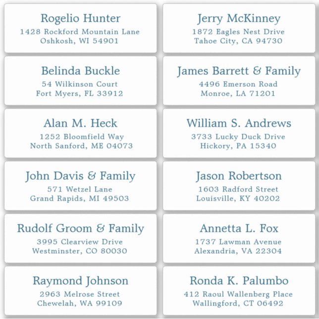 Customisable wedding guest address labels sticker (Front)