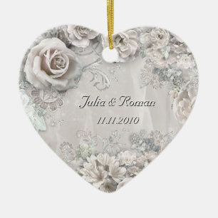 (Customisable) Wedding Heart Ceramic Ornament