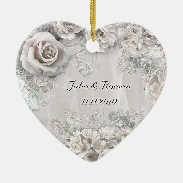 (Customisable) Wedding Heart Ceramic Ornament (Front)