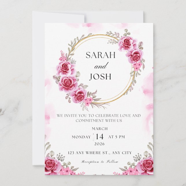 Customisable Wedding Invitation floral  (Front)