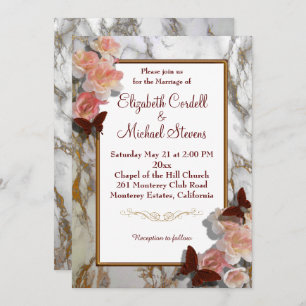Customisable Wedding invitation marble faux gold