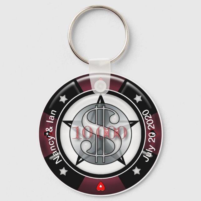Customisable Wedding Keepsake Vegas Chip Key Ring (Front)