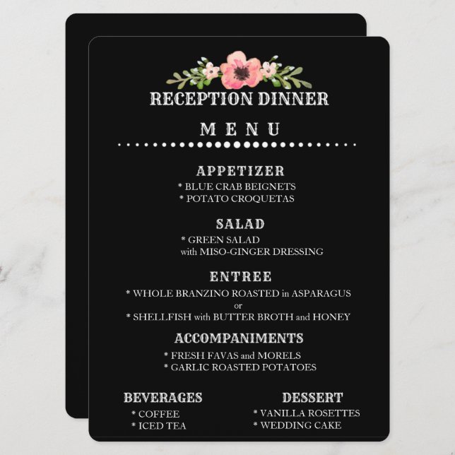 Customisable WEDDING RECEPTION MENU Invitation (Front/Back)