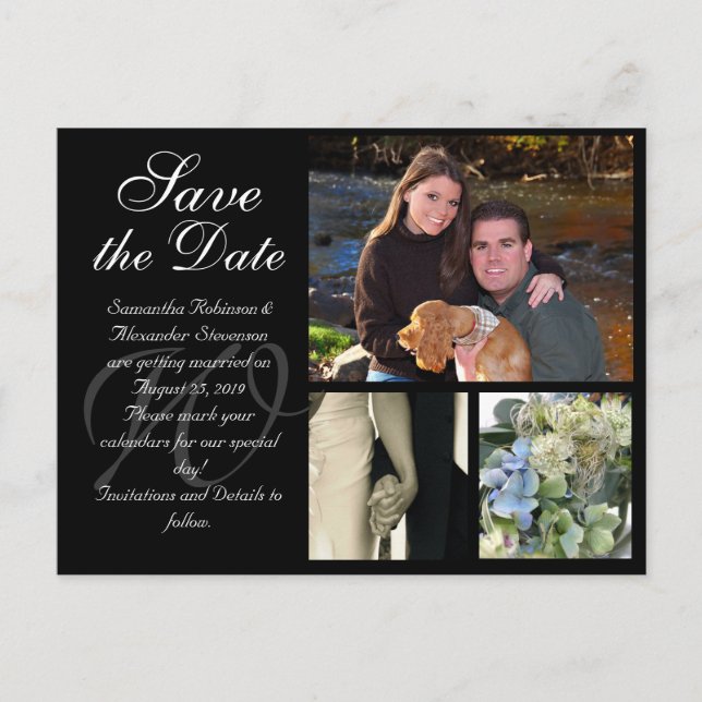 Customisable Wedding Save the Date Card 3 Pictures (Front)