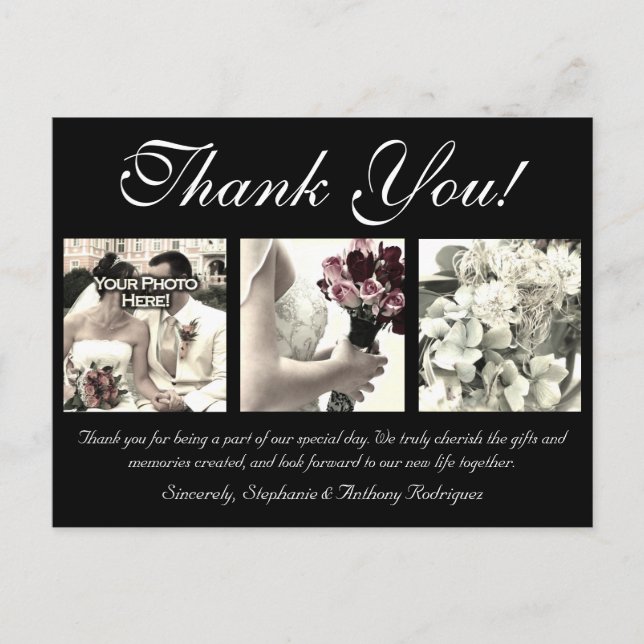 Customisable Wedding Thank You Card 3 Photos (Front)