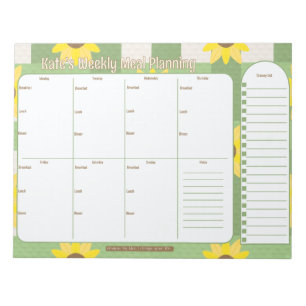 Customisable Weekly Meal Planner Sunflower Plaid Notepad