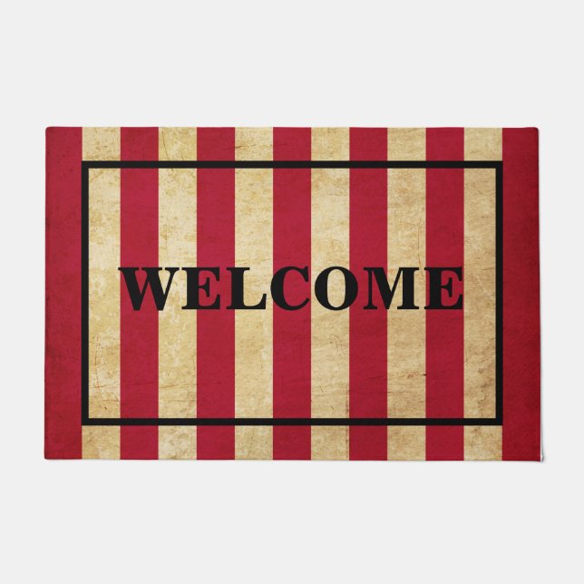 CUSTOMISABLE WELCOME Original red striped USA flag Doormat (Front)