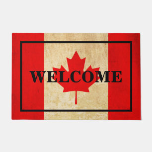 CUSTOMISABLE WELCOME text on vintage CANADA flag Doormat