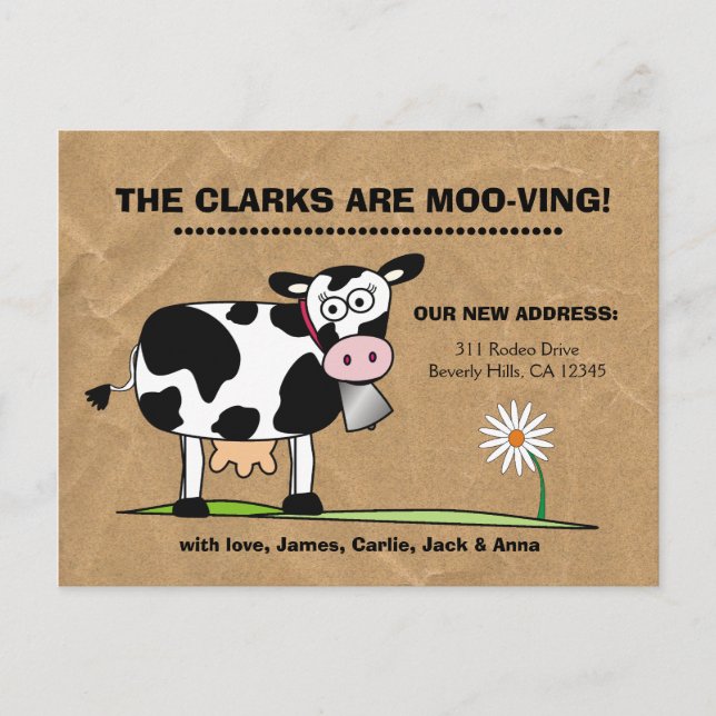 Customisable We're Moo-ving Postcard (Front)
