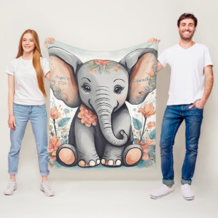 Customisable Whimsical Baby Elephant Fleece  Blanket