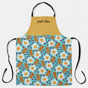 Customisable Whimsical Eggs and Bacon All-Over Apron