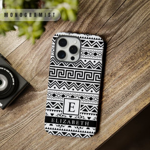 Customisable White and Black Aztec Pattern iPhone 15 Pro Max Case