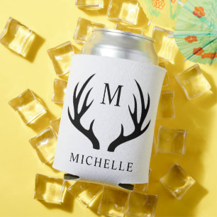 Customisable White And Black Deer Antler Monogram  Can Cooler