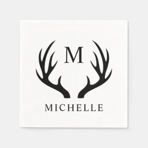 Customisable White And Black Deer Antler Monogram Napkin
