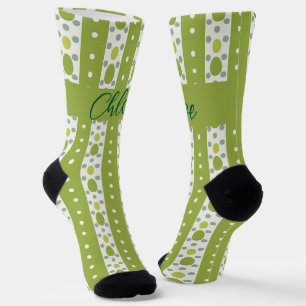 Customisable White and Green Easter Pattern Socks