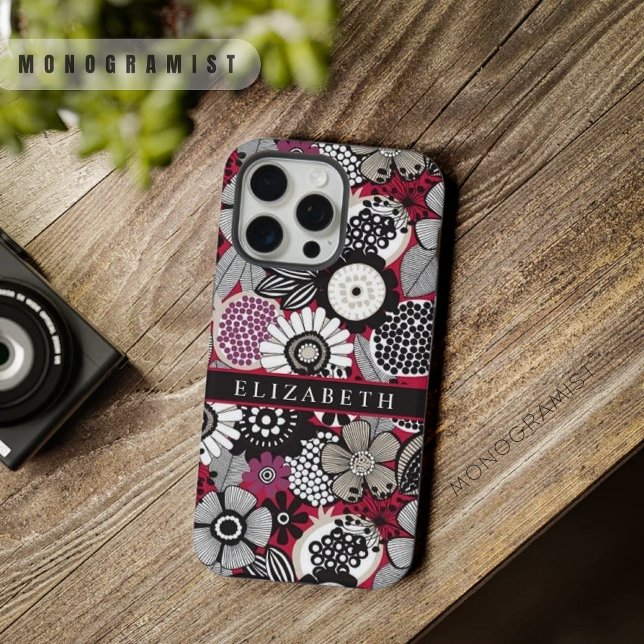 Customisable White Black Red Floral Flowers iPhone Case (Customizable White Black Red Floral Flowers iPhone Case)