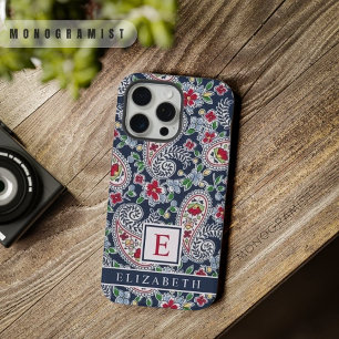 Customisable White Blue Red Paisley Pattern iPhone 15 Pro Max Case